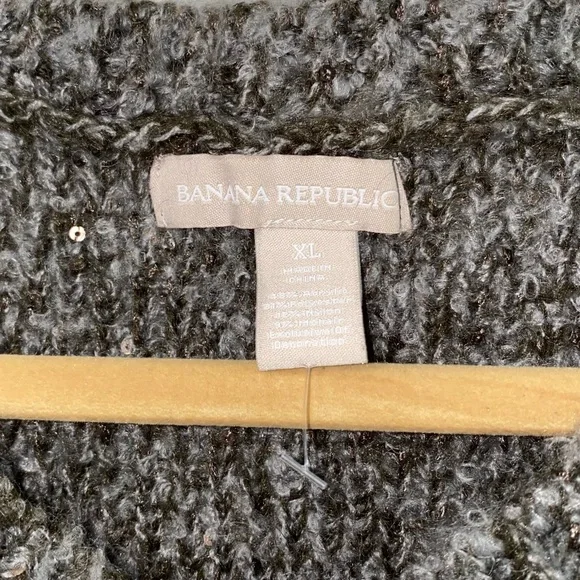 Banana Republic Cardigan Grey XL Merino Wool Blend Hook Closure Sequins GUC AA07 - Picture 3 of 7